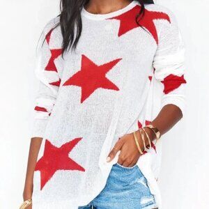 Show me Your Mumu Lightweight Star Print Sweater – White & Red – XS
